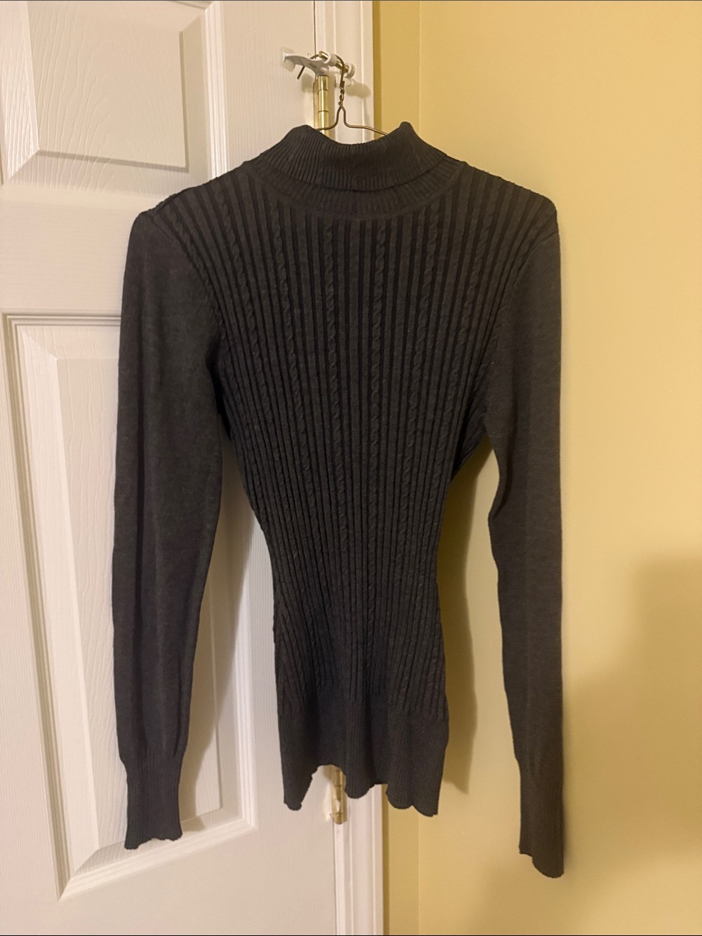 Women's Charcoal Ribbed Cowl-Neck Sweater
